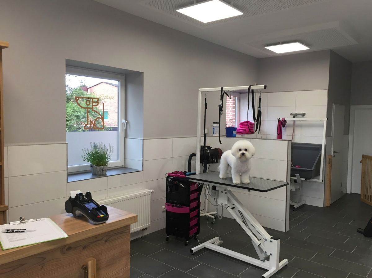 Trimmtisch und Arbeitsplatz im Hundesalon Fellzeit